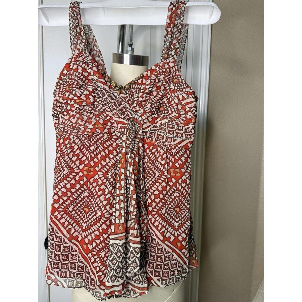Nine West Women's Multicolor Sheer Boho Size 4 Blouse Pleated Zipper Side